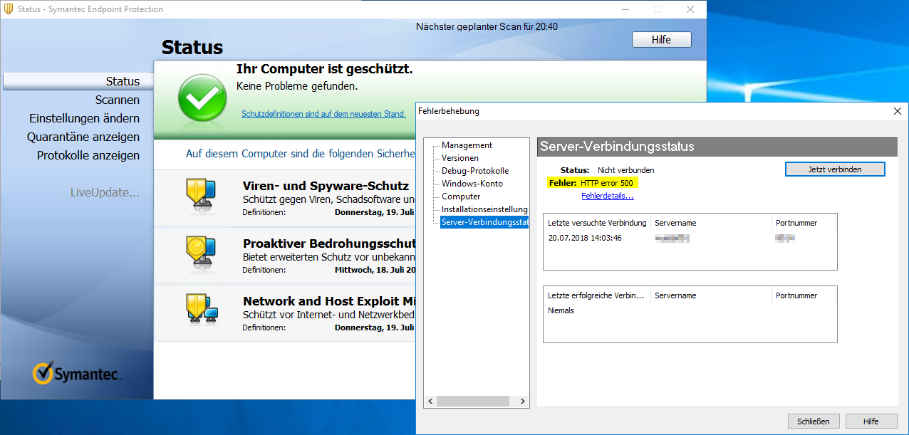 symantec endpoint manager 14 error 1305